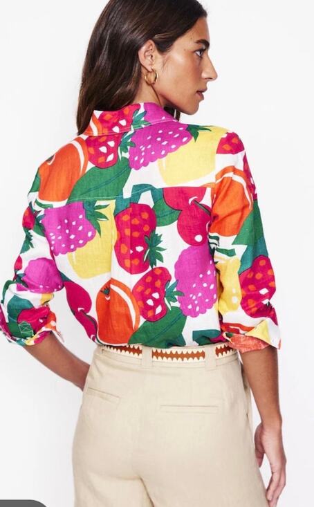 Boden Tops - Boden Linen Strawberry Raspberry Fruit Print Button Down Shirt Size 4 NWT